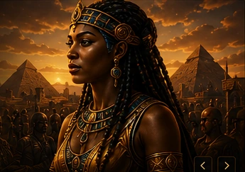 A regal woman overlooking an imagined golden city